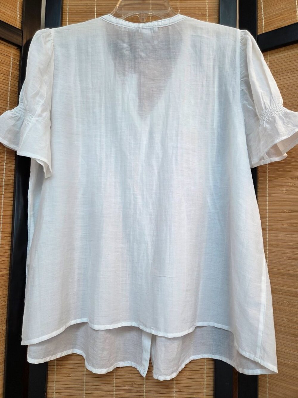 NWT Chico's Size 1/M White Babydoll Blouse Pleated Front Gathered Sleeve Sheer - Picture 6 of 12